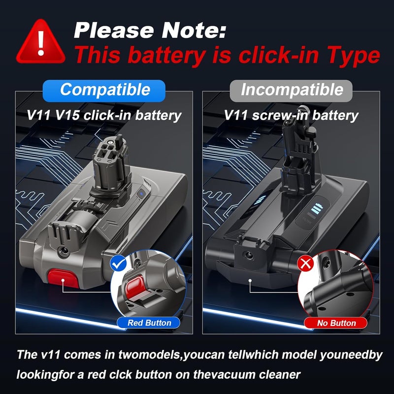 Becleanlife 8000mAh V11 Battery Replacement Compatible with Dyson V15 Button Click in Installation Style Battery V11 Extra/Absolute/Animal/Outsize/V15/SV15/SV16 970425-01 Vacuum Cleaner (Not for Screw-in Models) - Image 2